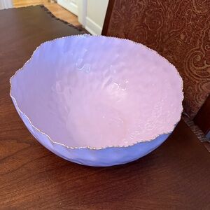 Enamel Painted Lightweight Pastel Metal Bowl Hammered Rough Gold Edge